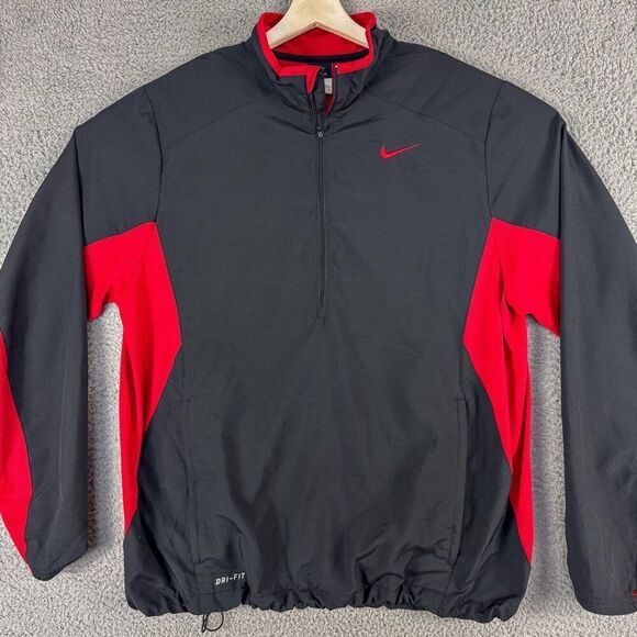 Nike Jacket Mens Large Black Red Gym Train Athletic Cinch Waist Workout Run Hike - Picture 1 of 12